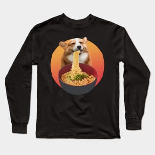 Corgi Eating Ramen noodles - cute dog smiling Long Sleeve T-Shirt